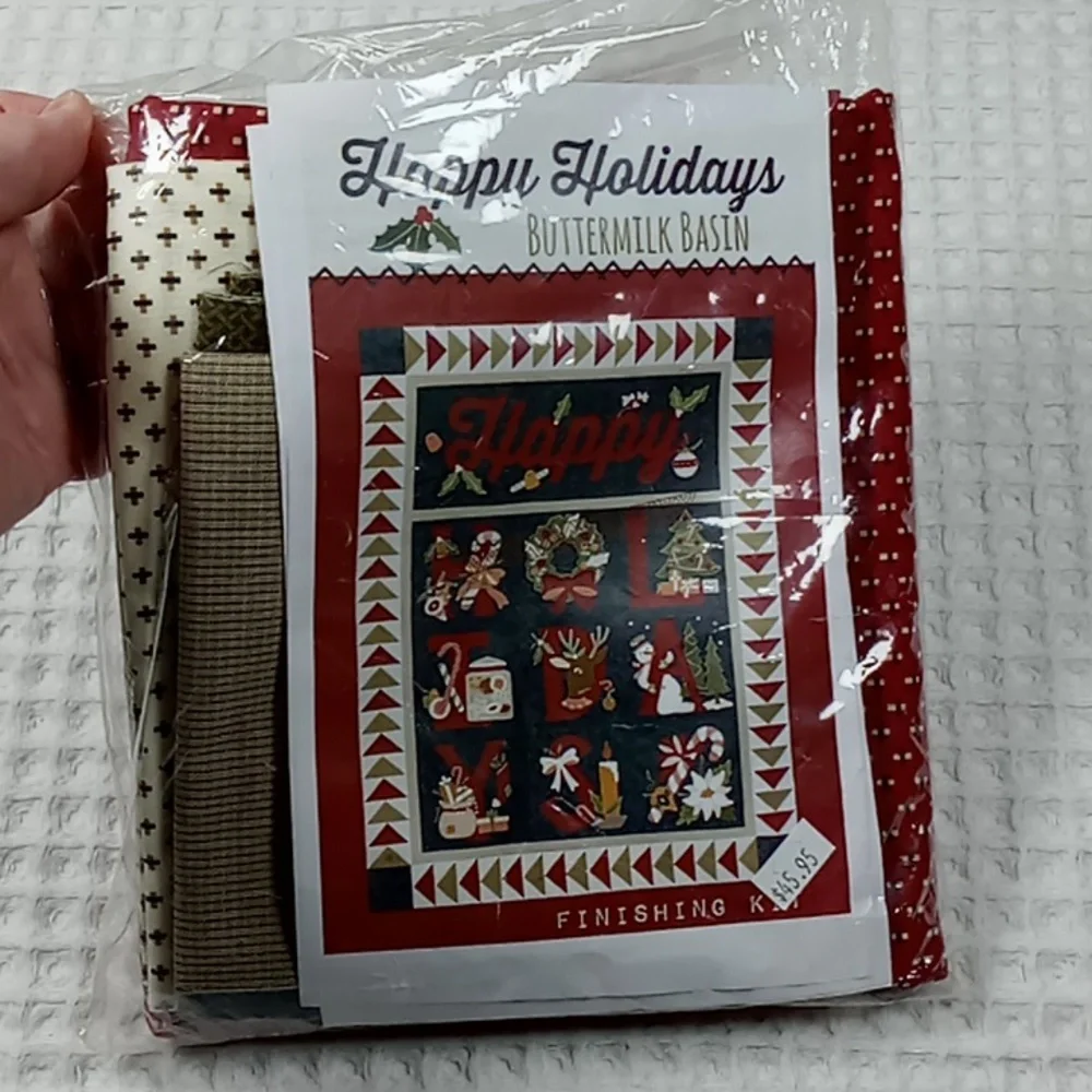 New in Bag Happy Holidays Buttermilk Basin Quilt Finishing Kit. 50 x 62 Inches